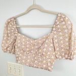 Storia Womens S Pink Floral Embroidered Puff Sleeve Crop Top Boho Cottage Fairy Photo 0