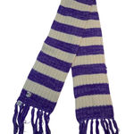 Striped Knit Scarf with Fringe – Purple Cream Acrylic Made in Japan White Photo 0