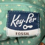 Fossil  Quilted Tote Bag Navy Blue Leather Trim Floral Accent Key Charm Photo 7