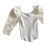 Free People Brunch Date Knit V-Neck 3/4 Puffed Lace Sleeve Top New XS Photo 8