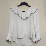 ZARA Blouse Ruffle Trim V-Neck Off-White Color Lightweight Semi-Sheer Top Size M Photo 6