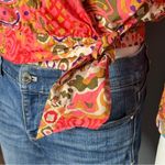 J.Crew Boho Wrap Tie Puff Sleeve Blouse Coral Pink Orange Floral Top Small Photo 3