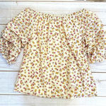 CeCe Cream Dainty Flowers Eyelet Off Shoulder Blouse Ruched Ruffle Half Sleeves Photo 0