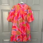 The Eden Tropical Floral Puff Sleeve Short Dress Pink Photo 6