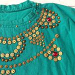 Style Rack Women’s XL Green Embellished Besazzled Gold Beaded Shirt Short Sleeves X Large Photo 1