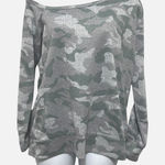 Boston Proper Womens So Soft Camo Off Shoulder Top S Gray Green Casual Comfort Photo 0