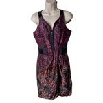 Cynthia Steffe  Cerise Pink Black Floral Silk Front Zip Sleeveless Dress Photo 1