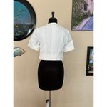 Cache  White Cotton Blend Front Button Short Jacket Top Lined Side Tab NWT $118 Photo 4