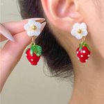 Strawberry Flower Drop Earrings Red Photo 1