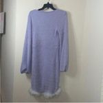 By Egreis Purple Eyelash Long Sleeve Bodycon Sweater Dress White Boa Fur trim Size M Photo 7