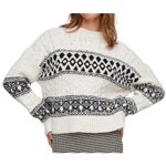 Mango Sweater Women XL White Black Rounded Neck Braided Cable Knit Rory Gilmore Photo 4