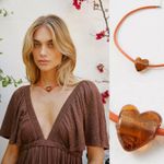 Free People  Under the Sea Collar Orange NWT Choker Glass Heart Pendant Bohemian Photo 1