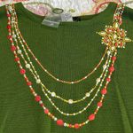 Bob Mackie  women’s small wearable art sweatshirt green embroidered necklace knit Photo 1