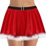 Metallic Red Christmas Skirt Faux Fur Trim & Black Belt Christmas Mrs Santa OS Size undefined Photo 0