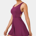 Halara  Crisscross Backless Flare Mini Dance Active Dress Large magenta/fig NEW Photo 0