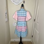 Entro NWT:  Bubble Sleeve Blue, Green, Pink & White Plaid Lined Mini Dress Sz M Photo 9