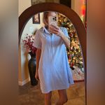 Day + Moon Blue and White Seersucker Shirt Mini Dress Photo 5