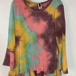Yahada Women's Tie Dye Bell Sleeve Ruffle Hem Top Size Small Yellow Photo 0
