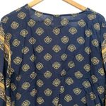 By Together V Neck Front Tie Blouse Top Sz M Blue Gold Kimono Sleeve Boho NEW Photo 5