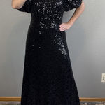 Tuckernuck  Black Shimmer Sequin Perris Maxi Midi Dress Size XXL Puff Sleeve Bow Photo 0