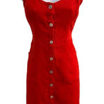 Cynthia Rowley Cynthia‎ Rowley Red Button Front Spaghetti Straps Linen Summer Mini Dress US 8 Photo 0