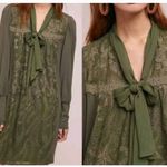 Anthropologie  Tiny Green Olive Isla Lace Embroidered tie dress size M Photo 1