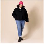 Black Teddy Fleece Cropped Puffer Jacket Stand Collar Relaxed Fit Women Size M Photo 6