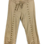 Anthropologie  Elevenses Khaki‎ Button Front Belted Crop Pant Size 4 Petite Photo 0