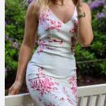 FEHAUTE Pink Floral Mermaid Skirt V Neck Sleeveless Mermaid Midi Dress Size 4 White Photo 4
