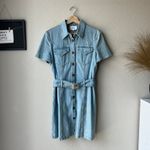 Nanushka Dress Denim Short Sleeve 80s Wash Blue Belted Mini‎ Dress M Size M Photo 2