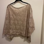 Matty M Womens Oversized Gold Metallic Knit Pattern Poncho Shawl Top Blouse XS S Tan Photo 6