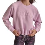 DKNY Sport Pink Ribbed Cropped Crewneck Sweatshirt Drawstring Hem Size S Photo 0