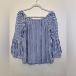 BeachLunchLounge Women’s Rayon Blue and White Striped Blouse Size M Photo 2