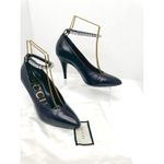 Gucci  Black Leather Crystal Embellished Ankle Strap Pointed Toe Pump Heel EU36.5 Photo 1