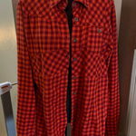 Woolrich Women's Orange Red Rust Buffalo Plaid Button Down Flannel Shirt Fall XL Photo 0
