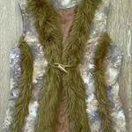 Tapestry vegan floral vintage hippie vest with faux fur Tan Size undefined Photo 0