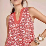 Anthropologie Maeve Red Elephant Safari Top Melange Animal Print Tank Size 2P Photo 0