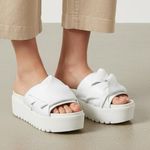 Shellys London White Leather Platform Bow Slide Sandals Modern comfort Sz 38 Photo 0