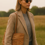 Vintage 70s 80s Genuine Suede Leather Brown Purse Tucked Bow Photo 0