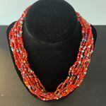 Vibrant beaded orange multicolored necklace. So‎ fun! Make a statement. Photo 2