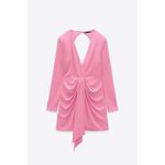 ZARA WOMENS PINK MINI DRAPED KNOTTED V-NECK DRESS REF.2780/636 SS22 NWT M Photo 11