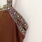 Vintage Sterling by Stone Ferris Brown Maxi Dress 8 Gown Formal Rhinestones Slit Photo 2