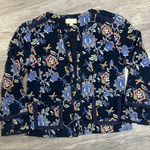 Loft women’s blue Navy Floral print blazer size 6 ,97% cotton long sleeve Photo 0