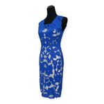 J Peterman | Size 0 | Royal Blue Battenberg Lace White Linen Lined Sheath Dress Photo 3