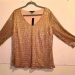 Sara Michelle Womens Sequin Tops 3/4 Sleeve Glitter Sparkly Party Blouse Size 2X Gold Photo 0