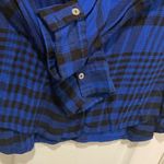 Dex Royal Blue Black Plaid Flannel Button Down Shirt Ruffle Shoulder Size M Size M Photo 6