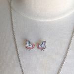 Magical Peach Pink Turquoise Star Glitter Unicorn Necklace And Post Earrings Photo 8