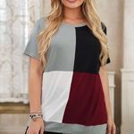 WINE RED WHITE GRAY BLACK CREW NECK COLOR BLOCK TOP SIZE 2X 18 Photo 4