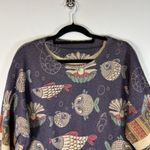 Boho Artsy Fish Graphic Sweater Women's Colorful Wool Knit Pullover Size XXL Purple Photo 1