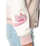 Juicy Couture Women’s Large Beige White Varsity Jacket Pink Logo Preppy Y2K Photo 3